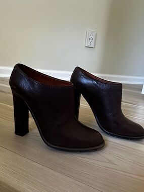 Lanvin Dark Brown Leather High-Heel Slip-On Booties